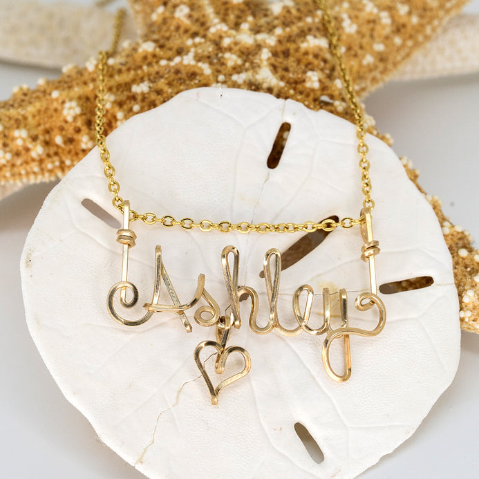 Gold wire deals name necklace